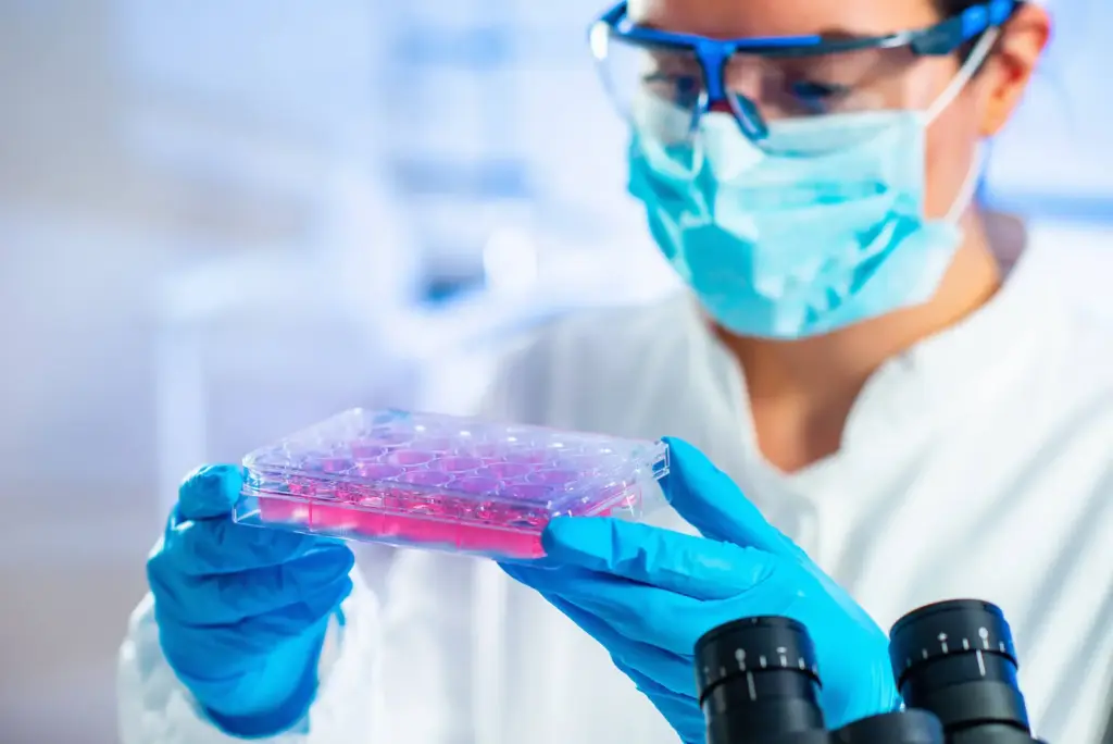 Lab researcher holding a sample plate