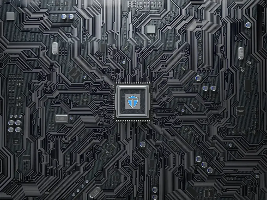 Circuit board with a shield chip at its center